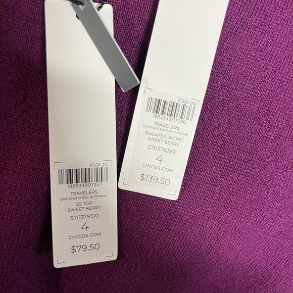 Chico's Travelers Top Sweater Jacket Set Women's Size 2XL/4 Berry Purple Black - Picture 12 of 12